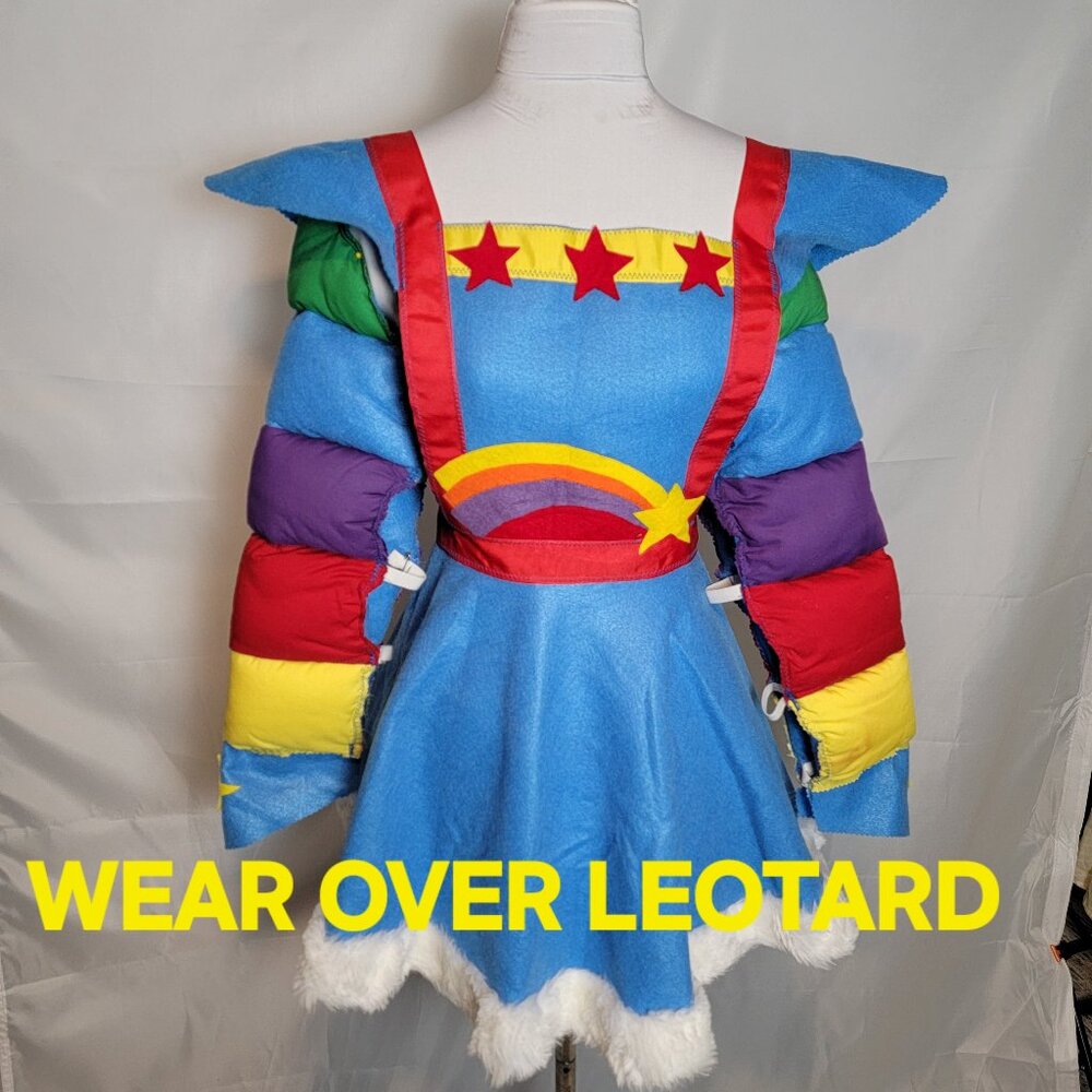 RAINBOW BRITE COSTUME, homemade sz small juniors with Wig, shoe cover spats.